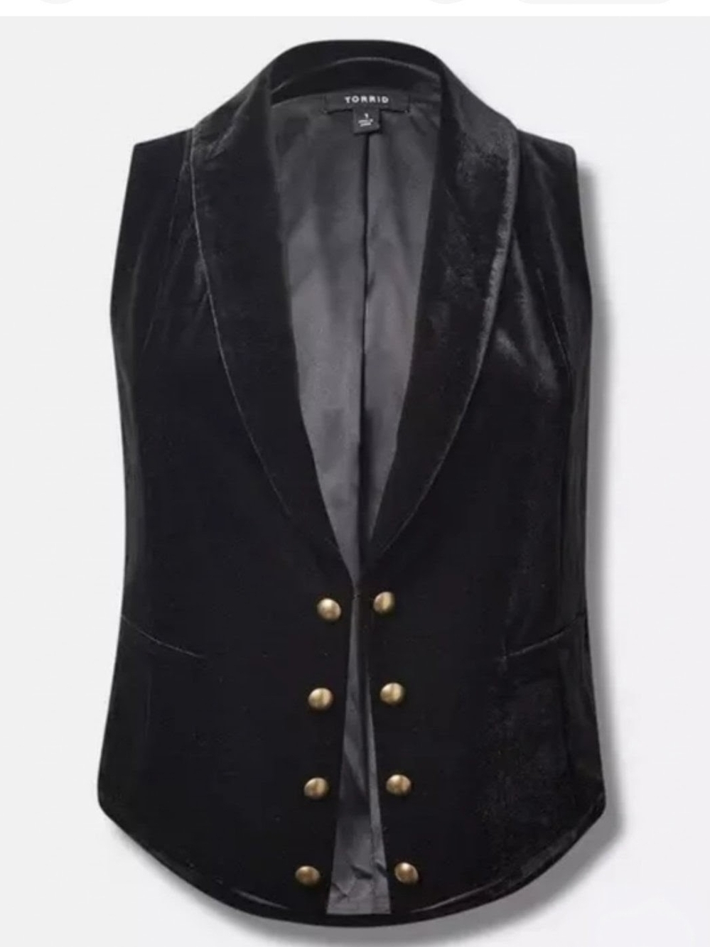 TORRID Black Velvet Double-Breasted Vest with Gold Buttons (Sleeveless) 1x/14-16